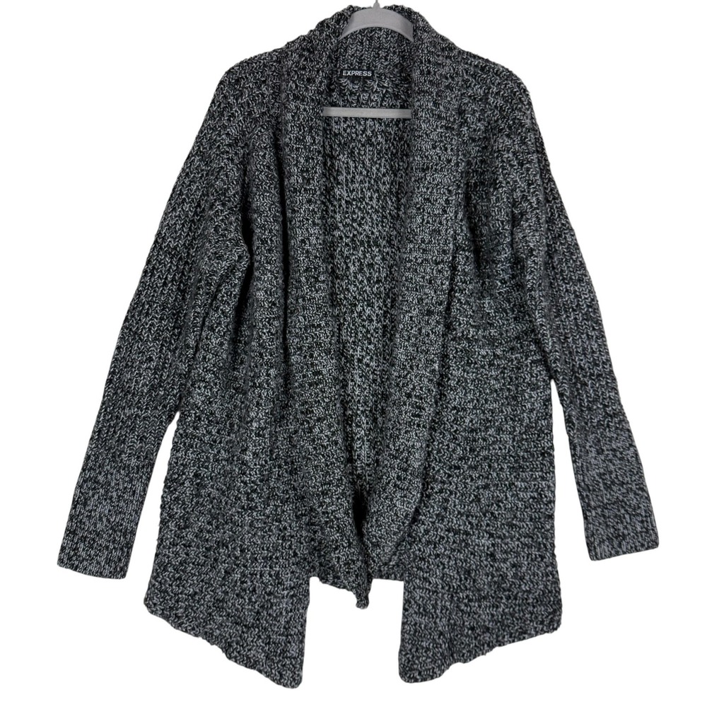 Express Sweater Womens XL Gray Open Front Cardigan Long Sleeve Chunky Knit Wool